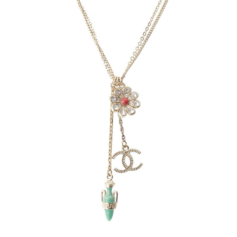 Chanel 18C GP Coco Mark Flower Motif Necklace Accessories Gold
