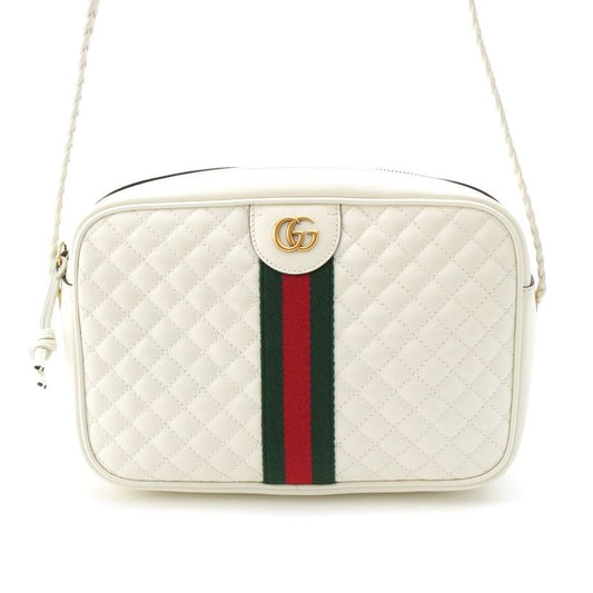 Gucci Leather GG Marmont Sherry Line Quilted Shoulder Bag 541051 White