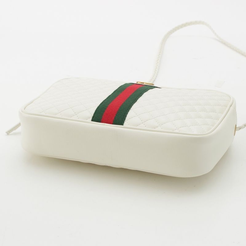 Gucci Leather GG Marmont Sherry Line Quilted Shoulder Bag 541051 White