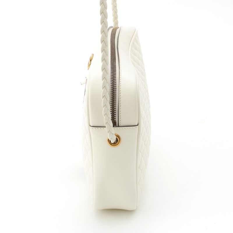 Gucci Leather GG Marmont Sherry Line Quilted Shoulder Bag 541051 White