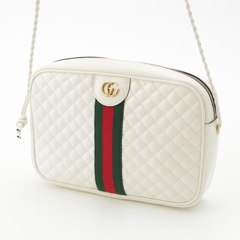 Gucci Leather GG Marmont Sherry Line Quilted Shoulder Bag 541051 White
