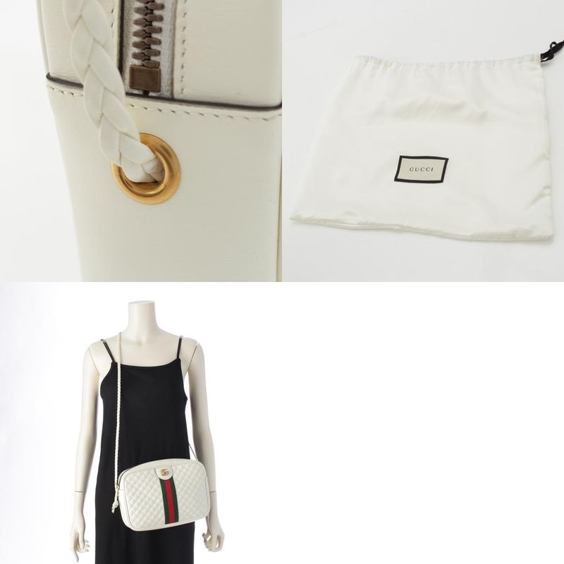 Gucci Leather GG Marmont Sherry Line Quilted Shoulder Bag 541051 White