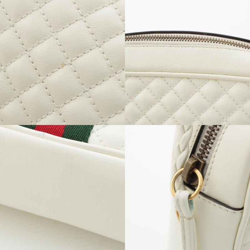 Gucci Leather GG Marmont Sherry Line Quilted Shoulder Bag 541051 White