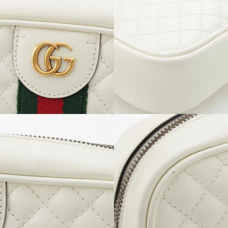 Gucci Leather GG Marmont Sherry Line Quilted Shoulder Bag 541051 White