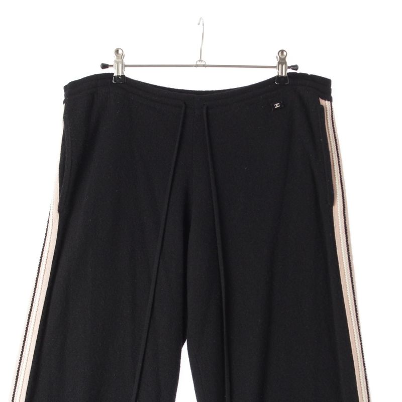Chanel 03A Knit Coco Plate Side Charm Easy Pants Bottoms Black