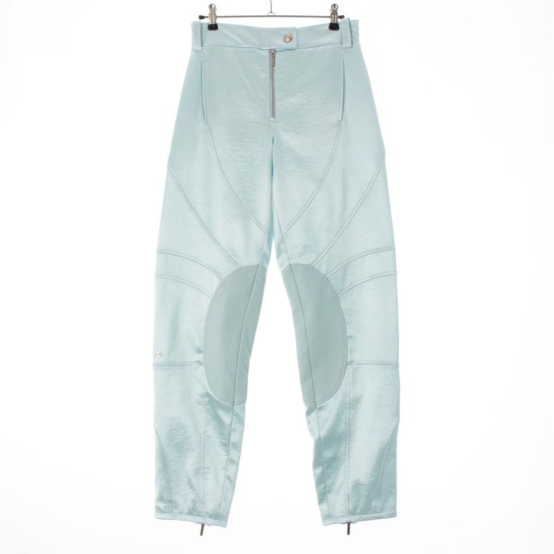 Chanel 2024 Coco Mark Rhinestone Satin Pants Bottoms P76369 Light Blue 34