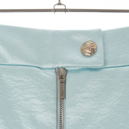 Chanel 2024 Coco Mark Rhinestone Satin Pants Bottoms P76369 Light Blue 34