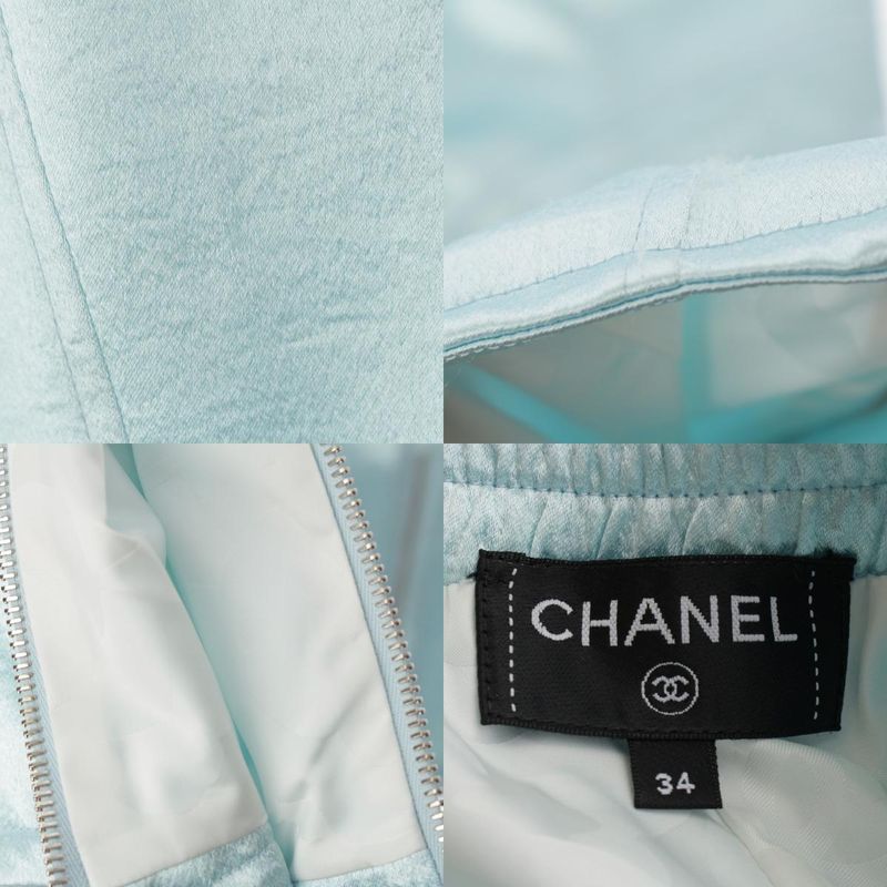 Chanel 2024 Coco Mark Rhinestone Satin Pants Bottoms P76369 Light Blue 34