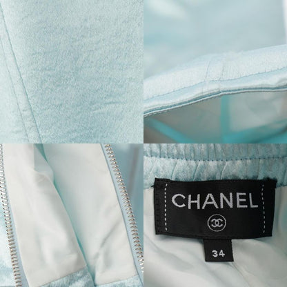 Chanel 2024 Coco Mark Rhinestone Satin Pants Bottoms P76369 Light Blue 34