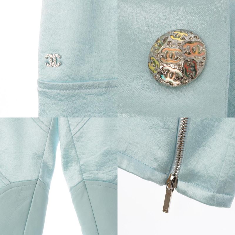 Chanel 2024 Coco Mark Rhinestone Satin Pants Bottoms P76369 Light Blue 34