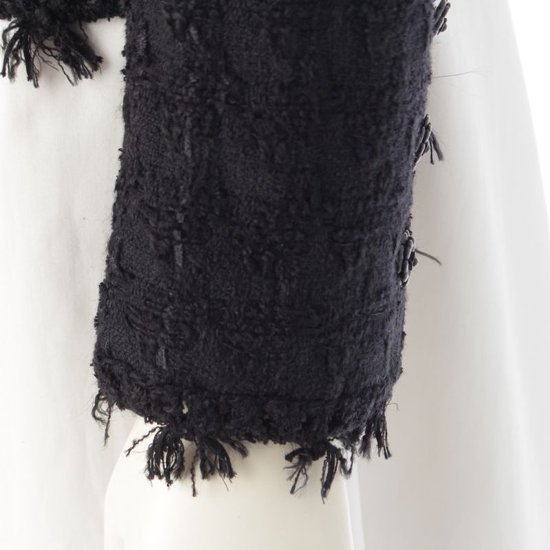 Chanel 05C Cotton Wool Melia Tweed Tailored Jacket With Belt P24873 Black 36