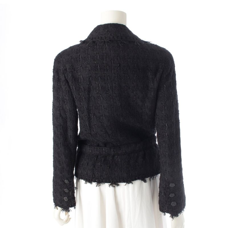 Chanel 05C Cotton Wool Melia Tweed Tailored Jacket With Belt P24873 Black 36