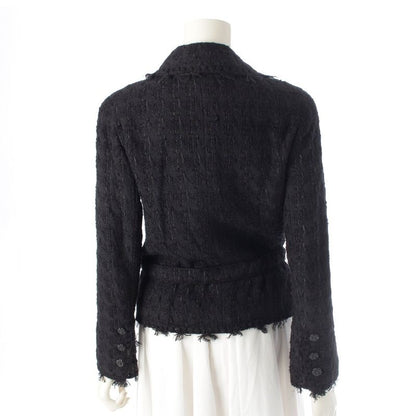 Chanel 05C Cotton Wool Melia Tweed Tailored Jacket With Belt P24873 Black 36