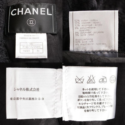 Chanel 05C Cotton Wool Melia Tweed Tailored Jacket With Belt P24873 Black 36