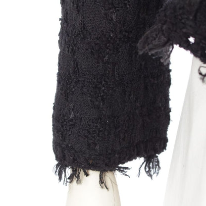 Chanel 05C Cotton Wool Melia Tweed Tailored Jacket With Belt P24873 Black 36