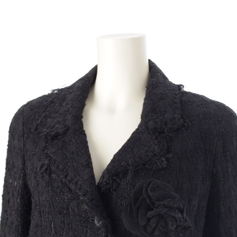 Chanel 05C Cotton Wool Melia Tweed Tailored Jacket With Belt P24873 Black 36