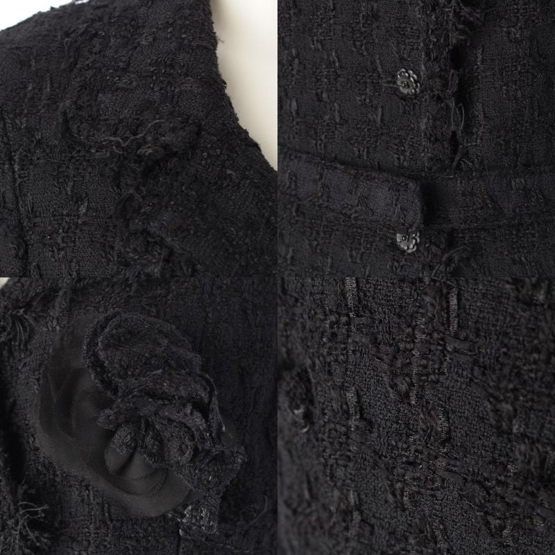 Chanel 05C Cotton Wool Melia Tweed Tailored Jacket With Belt P24873 Black 36