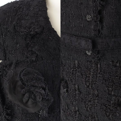 Chanel 05C Cotton Wool Melia Tweed Tailored Jacket With Belt P24873 Black 36