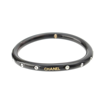 Chanel 00A Plastic Logo Stone Bangle Bracelet Black