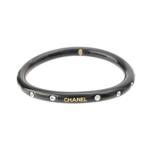 Chanel 00A Plastic Logo Stone Bangle Bracelet Black