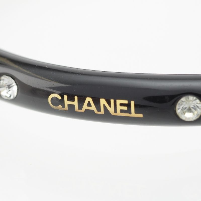 Chanel 00A Plastic Logo Stone Bangle Bracelet Black