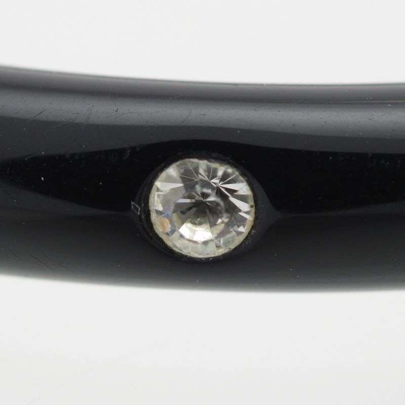 Chanel 00A Plastic Logo Stone Bangle Bracelet Black