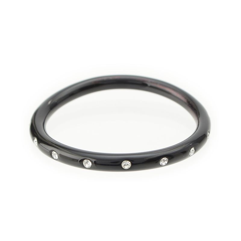 Chanel 00A Plastic Logo Stone Bangle Bracelet Black