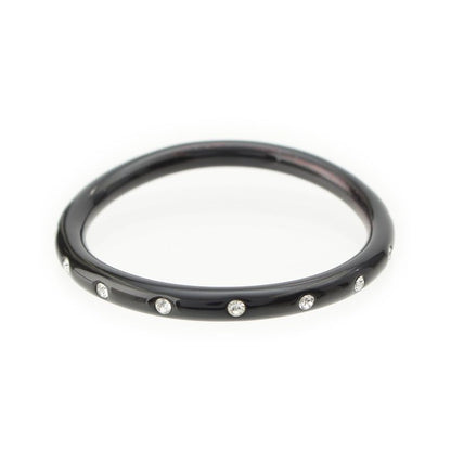 Chanel 00A Plastic Logo Stone Bangle Bracelet Black