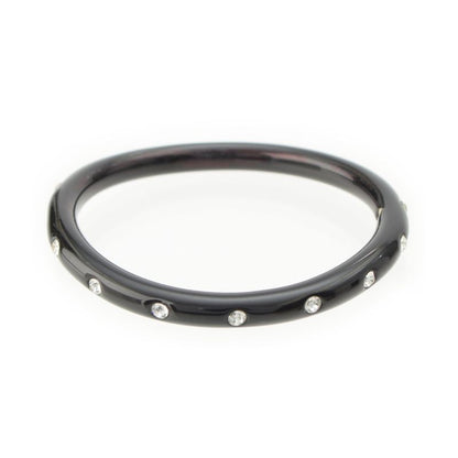 Chanel 00A Plastic Logo Stone Bangle Bracelet Black