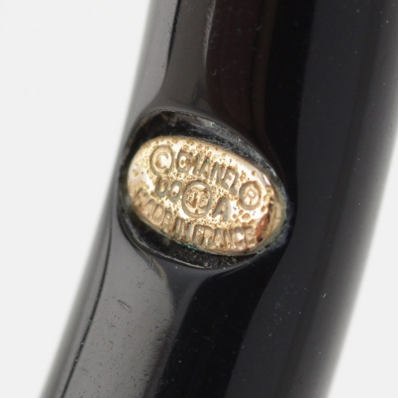 Chanel 00A Plastic Logo Stone Bangle Bracelet Black