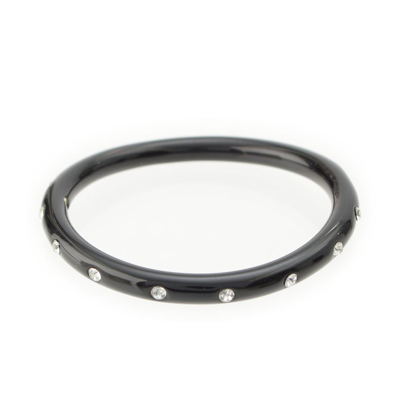 Chanel 00A Plastic Logo Stone Bangle Bracelet Black