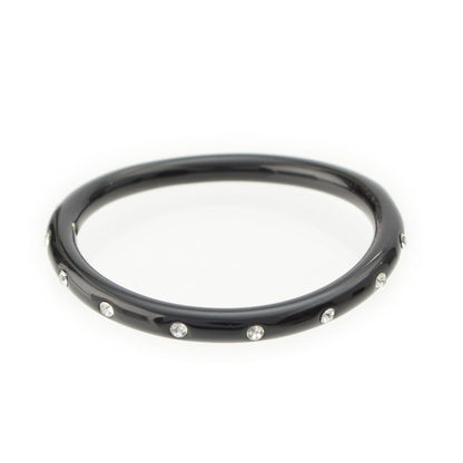 Chanel 00A Plastic Logo Stone Bangle Bracelet Black