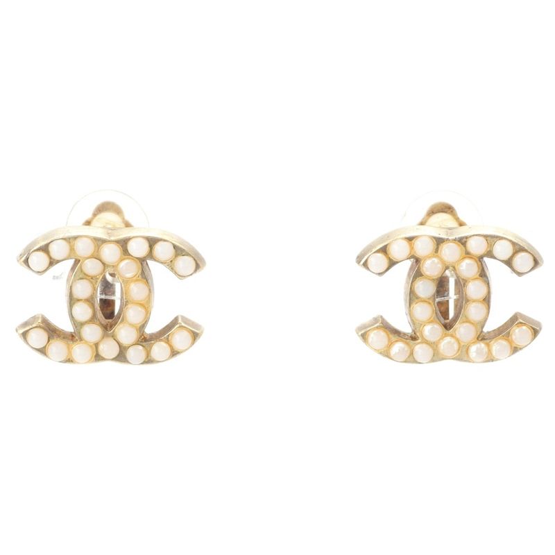 Chanel 01A Coco Mark Pearl Earrings Gold