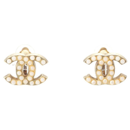 Chanel 01A Coco Mark Pearl Earrings Gold