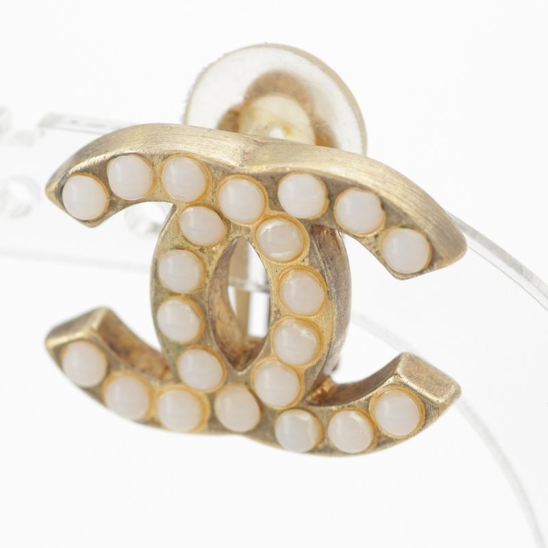 Chanel 01A Coco Mark Pearl Earrings Gold
