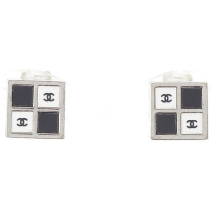 Chanel 01P Coco Mark Square Earrings Silver Black White
