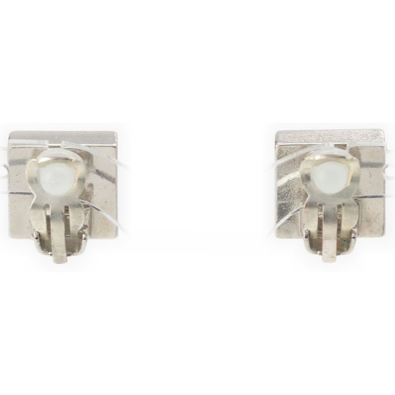 Chanel 01P Coco Mark Square Earrings Silver Black White