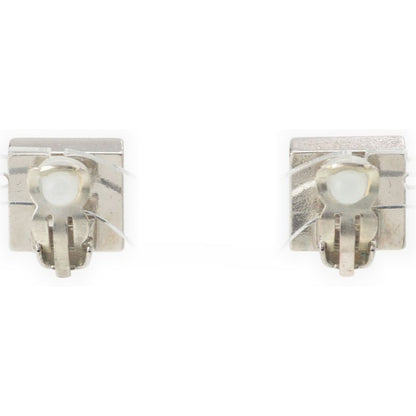 Chanel 01P Coco Mark Square Earrings Silver Black White