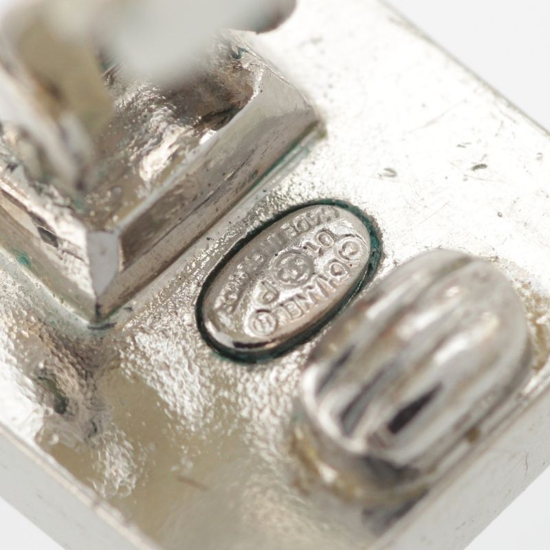 Chanel 01P Coco Mark Square Earrings Silver Black White