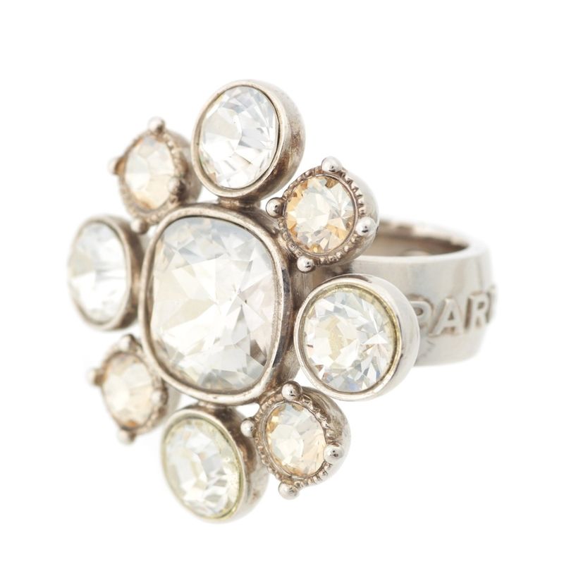 Chanel 08C Rhinestone Logo Coco Mark Ring Silver Size 13