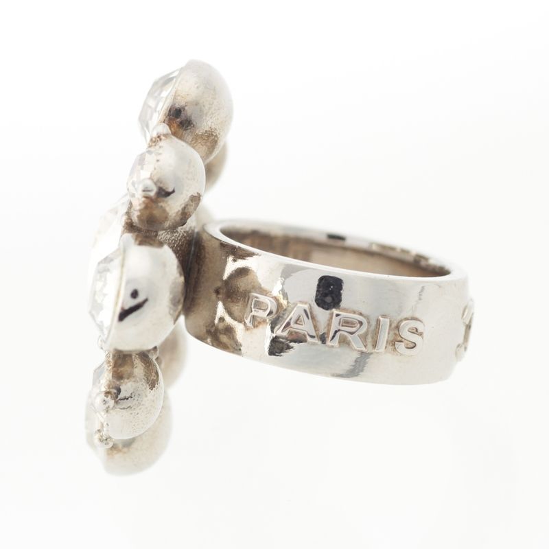 Chanel 08C Rhinestone Logo Coco Mark Ring Silver Size 13