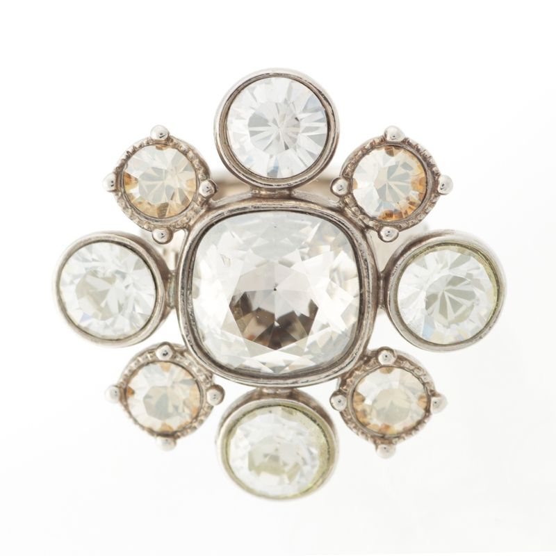 Chanel 08C Rhinestone Logo Coco Mark Ring Silver Size 13