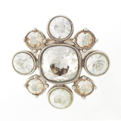 Chanel 08C Rhinestone Logo Coco Mark Ring Silver Size 13