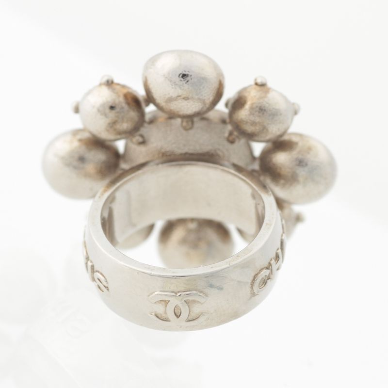 Chanel 08C Rhinestone Logo Coco Mark Ring Silver Size 13