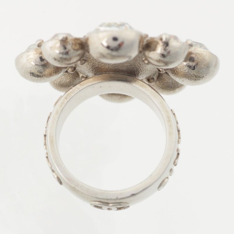 Chanel 08C Rhinestone Logo Coco Mark Ring Silver Size 13