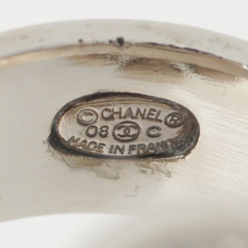 Chanel 08C Rhinestone Logo Coco Mark Ring Silver Size 13
