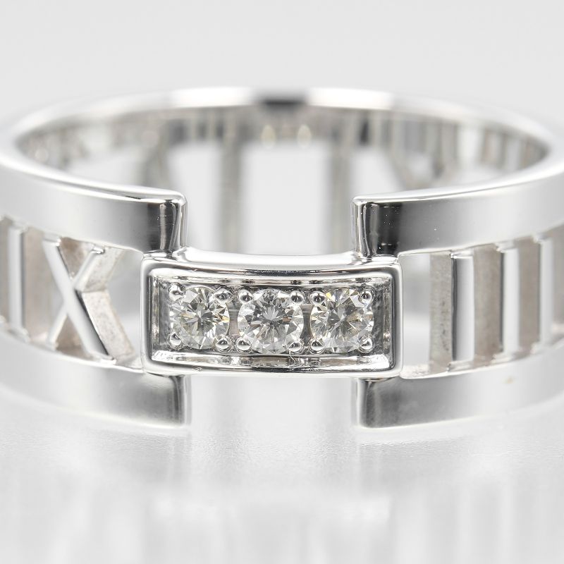Tiffany & Co Open Atlas 18kwhite Gold X 3P Diamonds #17 Ladies 6.55g Ring
