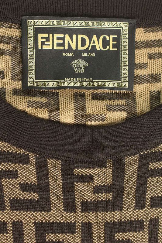 Versace X Fendi 1006108 Zucca Pattern Knit With Medusa Beads Decoration Men's 52