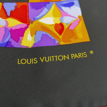 Louis Vuitton Scarf Silk Black Orange Multicolor Monogram Large Size Small Lady
