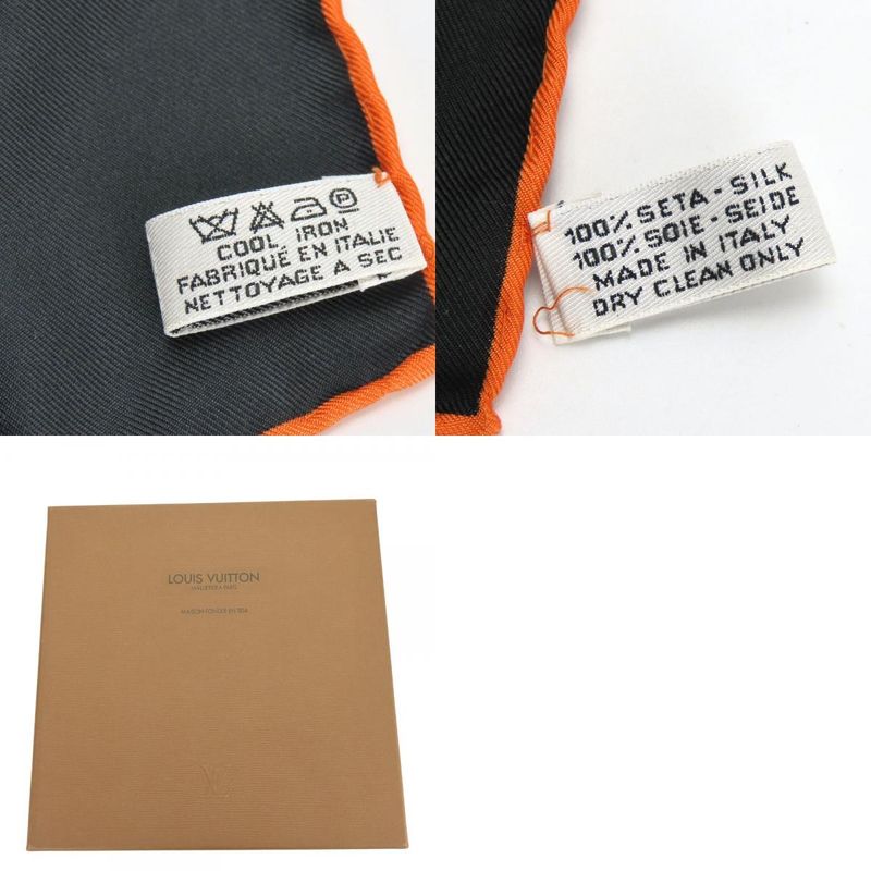 Louis Vuitton Scarf Silk Black Orange Multicolor Monogram Large Size Small Lady